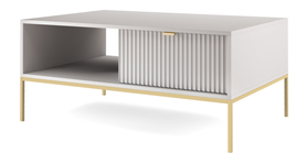 Kopia - Kopia - Table basse Vellore 104x68 cm blanche avec façade nervurée et poignée dorée