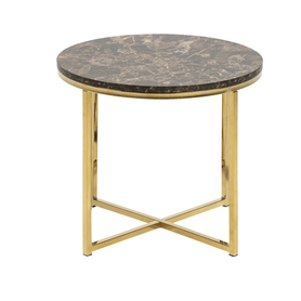 BAKAR Table basse diamètre 50 cm marron avec une base en chrome doré