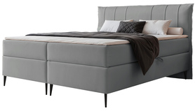 Łóżko kontynentalne 180x200 cm Suzi z materacem bonellowym i topperem szare welur hydrofobowy