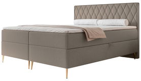 Łóżko kontynentalne 140x200 cm Caresso z materacem bonellowym i topperem jasnobrązowe szenil hydrofobowy