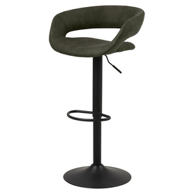 HANNAH Lot de 2 tabourets de bar tapissés olive sur pieds noirs