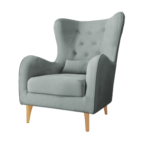CALMINO Fauteuil à oreilles gris en velours