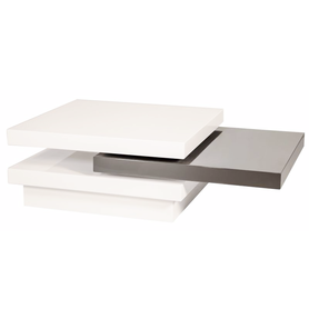 Table basse Hazin 80x80 cm blanche avec insert gris