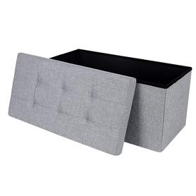 LOUTA Coffre tapissé gris avec assise piquée 76x38 cm