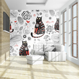 Papiers peint enfant - chats amoureux 200x154 cm