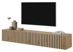 TELIRE Meuble TV 175 cm en chêne artisan avec façade fraisée et inserts noirs