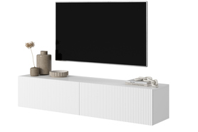 VELDIO Meuble TV 140 cm blanc avec façade fraisée