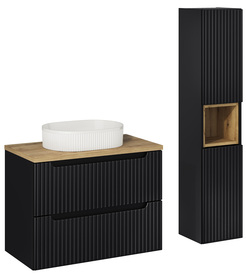 Zestaw mebli łazienkowych Novia z umywalką i słupkiem 110 cm czarny/dąb