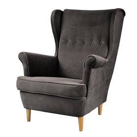MALLMON Fauteuil à oreilles tissu velours gris foncé