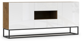 Commode à deux portes Mirris 180 cm avec deux tiroirs chêne artisanal / blanc brillant