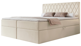 Łóżko kontynentalne 140x200 cm Carenzo z materacem bonellowym i topperem jasnobeżowe welur hydrofobowy