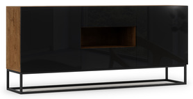Commode à deux portes Mirris 180 cm avec deux tiroirs, chêne artisanal / noir brillant