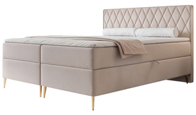 Łóżko kontynentalne 160x200 cm Caresso z materacem bonellowym i topperem szarobeżowe welur hydrofobowy