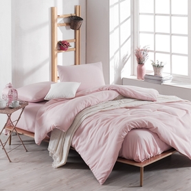 AVERY Parure de lit 200x220 cm avec deux taies d'oreiller 50x70 cm et un drap rose poudré