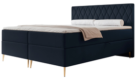 Łóżko kontynentalne 180x200 cm Caresso z materacem bonellowym i topperem granatowe welur hydrofobowy