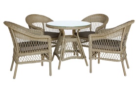 Table de jardin ronde Marboned 80 cm avec quatre chaises en rotin