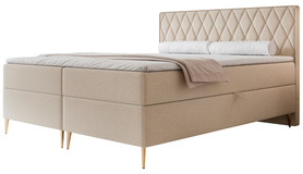 Łóżko kontynentalne 180x200 cm Caresso z materacem bonellowym i topperem beżowe szenil hydrofobowy