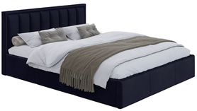 Łóżko tapicerowane 140x200 cm Munno z pojemnikiem i metalowym stelażem granatowy welur