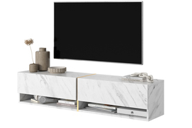 MIRRGO Meuble TV 140 cm marbre blanc avec insert d'or