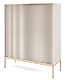 Komoda wysoka Vellore kaszmir z ryflowanymi frontami i złotym stelażem 