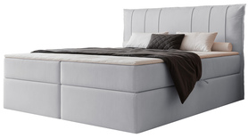 Łóżko kontynentalne 180x200 cm Moly z materacem bonellowym i topperem jasnoszare welur hydrofobowy