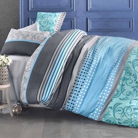 SANDY Parure de lit 160x220 cm avec une taie d'oreiller 50x70 cm et un drap gris turquoise