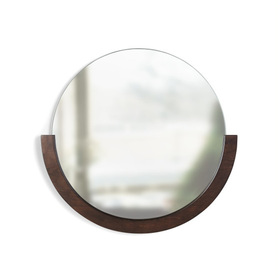Miroir Adalwolf avec un cadre semi-circulaire en bois foncé, 80 cm de diamètre