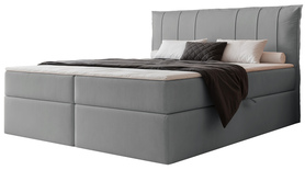 Łóżko kontynentalne 200x200 cm Moly z materacem bonellowym i topperem szare welur hydrofobowy