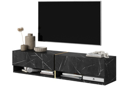 MIRRGO Meuble TV 140 cm marbre noir avec insert d'or