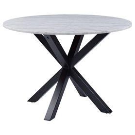 KARDEMA Table à manger ronde diamètre 110 cm marbre blanc sur pieds noirs