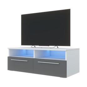 PHIRIS Meuble TV LED 100 cm Blanc mat / Gris brillant