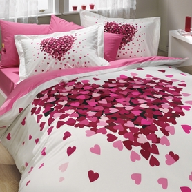 HEARTS Parure de lit 200x220 cm avec deux taies d'oreiller 50x70 cm et un drap housse rose