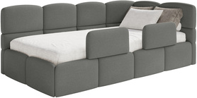 Łóżko młodzieżowe 90x200 cm Cloudy prawostronne z pojemnikiem i barierkami ciemnoszare szenil