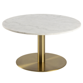 CORBINES Table basse ronde diamètre 80 cm marbre blanc sur pied laiton