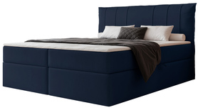 Łóżko kontynentalne 160x200 cm Moly z materacem bonellowym i topperem granatowe welur hydrofobowy
