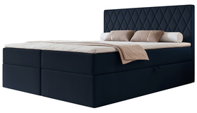 Łóżko kontynentalne 140x200 cm Carenzo z materacem bonellowym i topperem granatowe welur hydrofobowy