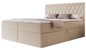 Łóżko kontynentalne 180x200 cm Carenzo z materacem bonellowym i topperem beżowe szenil hydrofobowy