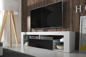 BIANKO Meuble TV 140 cm Blanc mat / Noir brillant