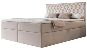 Łóżko kontynentalne 180x200 cm Carenzo z materacem bonellowym i topperem szarobeżowe welur hydrofobowy