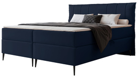 Łóżko kontynentalne 180x200 cm Suzi z materacem bonellowym i topperem granatowe welur hydrofobowy