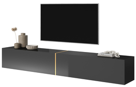 BISIRA Meuble TV 200 cm noir avec insert doré