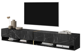 MIRRGO Meuble TV 200 cm marbre noir avec insert d'or