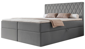 Łóżko kontynentalne 140x200 cm Carenzo z materacem bonellowym i topperem niebieskoszare welur hydrofobowy