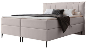 Łóżko kontynentalne 200x200 cm Suzi z materacem bonellowym i topperem szarobeżowe welur hydrofobowy