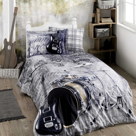 ROCK Parure de lit 160x220 cm avec une taie d'oreiller 50x70 cm et un drap dans les tons de gris