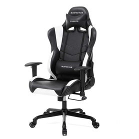 MANJARAN Chaise gamer noir / coutures blanches