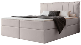 Łóżko kontynentalne 140x200 cm Moly z materacem bonellowym i topperem szarobeżowe welur hydrofobowy