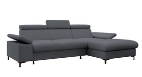 MILLEFOLIUM L-forme Canapé d'angle convertible avec fonction lit avec coffre de rangement velours hydrofuge gris foncé droit