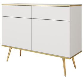 Komoda dwudrzwiowa Glinte z szufladami 107 cm biała ze złotymi nogami