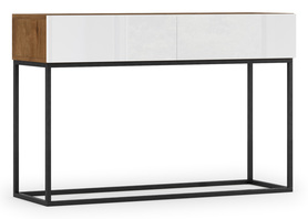 Console Mirris, 120 x 40 cm, avec deux tiroirs, chêne artisanal / blanc brillant